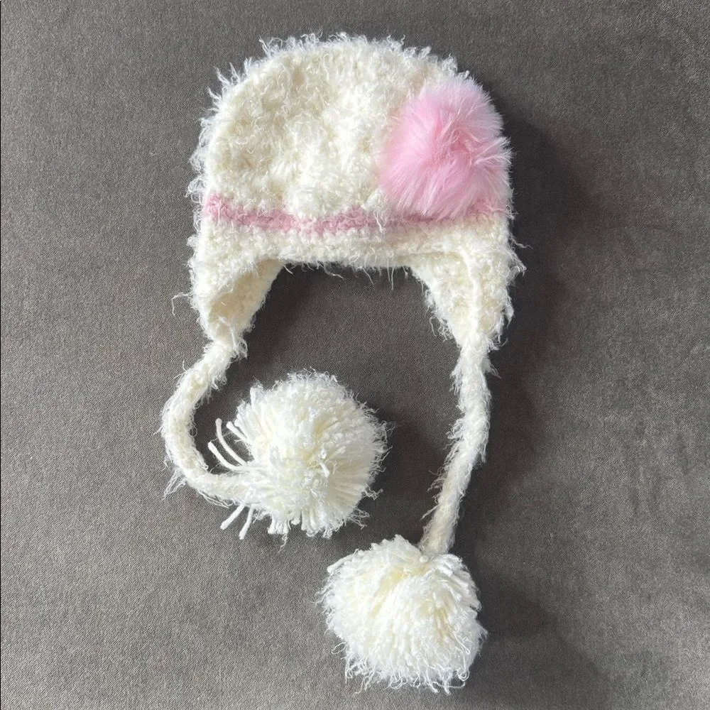Daisy Baby Girls Infant Beanie Hat White Pink Photography 0-6 months NEW